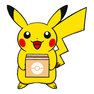 Pikachu from Pokemon cheerfully holds a moving box